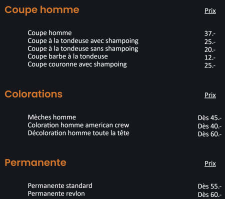 Liste prix homme